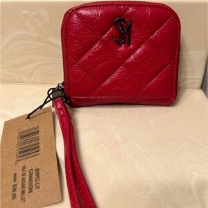 Steve Madden BWELLY Crimson Half Zip Around Wallet  Cards Slip Red 4" X 3.5"